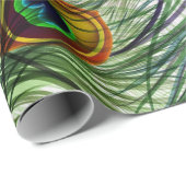 Papier Cadeau Belle plume verte de paon (Coin rond)