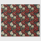 Papier Cadeau Belle Poinsettia rouge blanc et verte (Plat)