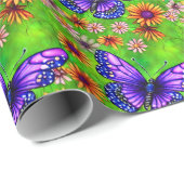 Papier Cadeau Belle prairie à papillon pourpre (Coin rond)