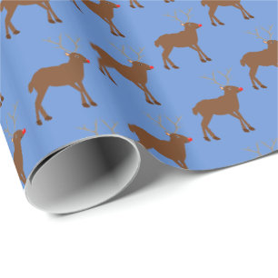 Papier Cadeau Belle renne de Noël avec nez rouge