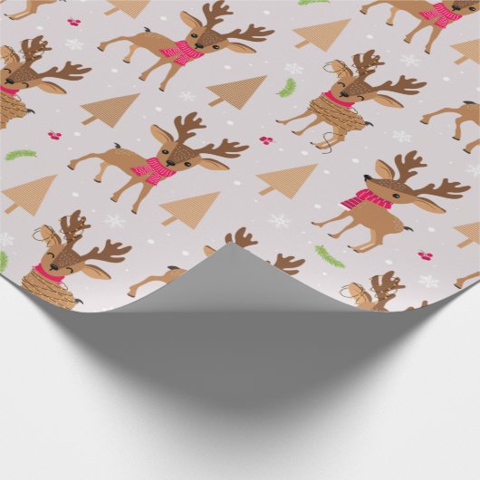 Papier Cadeau Belle renne en Écharpes et Noël clair (Coin)