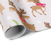 Papier Cadeau Belle renne en Écharpes et Noël clair (Coin rond)