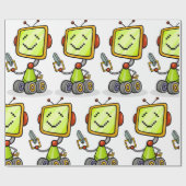 Papier Cadeau Belle Robot Rétro Cartoon Amusant IA Tech Art numé (Plat)