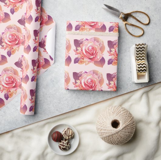Papier Cadeau Belle rose rose simple (Artisanat)