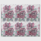 Papier Cadeau Belle rose rouge et encre aquarelle peinture (Plat)