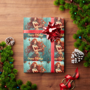 Papier Cadeau Belle Sirène Joyeuses Fêtes Noël