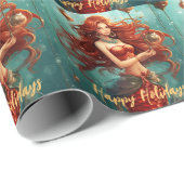Papier Cadeau Belle Sirène Joyeuses Fêtes Noël (Coin rond)