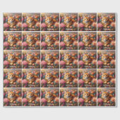 Papier Cadeau Belle Tabby Chat Orange et Fleurs (Plat)