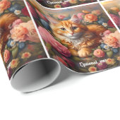Papier Cadeau Belle Tabby Chat Orange et Fleurs (Coin rond)