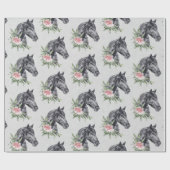 Papier Cadeau Belle tête de cheval noir Portrait d'aquarelle (Plat)