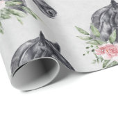 Papier Cadeau Belle tête de cheval noir Portrait d'aquarelle (Coin rond)