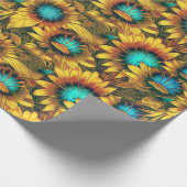 Papier Cadeau Belle tournesol Jaune Turquoise Motif Abstrait (Coin)