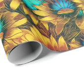 Papier Cadeau Belle tournesol Jaune Turquoise Motif Abstrait (Coin rond)