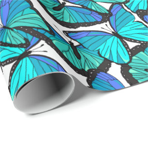 Papier Cadeau Belle Tropical Blue Morpho Papillons Imprimer