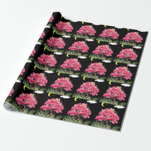 Papier Cadeau Belle vue nocturne d'un cerisier (Déroulé)