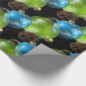 Papier Cadeau Belles boules de Noël bleu et vert (Coin)