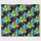 Papier Cadeau Belles boules de Noël bleu et vert (Plat)
