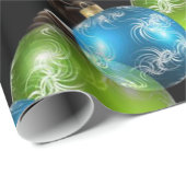 Papier Cadeau Belles boules de Noël bleu et vert (Coin rond)