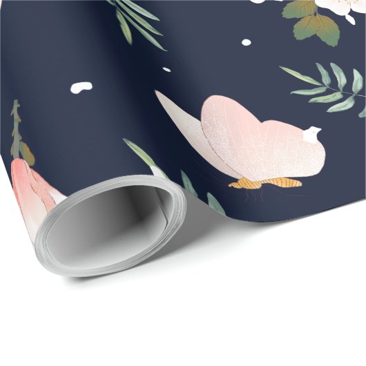 Papier Cadeau Belles couleurs rose et bleu marine Mariage (Coin rond)