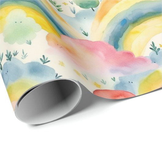 Papier Cadeau Belles créatures arc-en-ciel inspirées des nuages (Coin rond)
