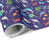 Papier Cadeau Belles créatures marines nageant sous l'eau (Coin rond)