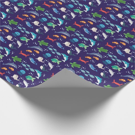 Papier Cadeau Belles créatures marines nageant sous l'eau (Coin)