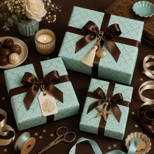 Papier Cadeau Belles écailles de sirène bleues et dorées