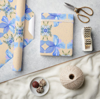 Papier Cadeau Belles Fleurs Bleues