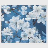 Papier Cadeau Belles fleurs bleues blanches (Plat)