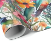 Papier Cadeau Belles fleurs colorées et oiseaux Papier d'envelop (Coin rond)