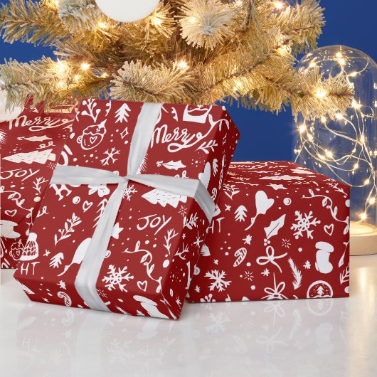 Papier Cadeau Belles illustrations de Noël motif rouge (Vacances)