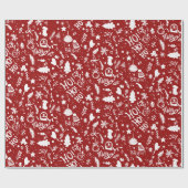 Papier Cadeau Belles illustrations de Noël motif rouge (Plat)