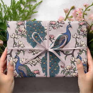Papier Cadeau Belles Peacocks et Fleurs de Magnolia