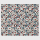 Papier Cadeau Belles Poinsettias 3D Blancs et Bleus (Plat)