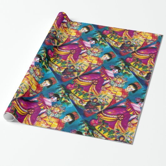 PAPIER CADEAU BELLES POUDRES ANCIENNES ET ORNEMENTS DE NOËL (Déroulé)