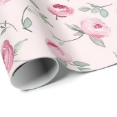 Papier Cadeau Belles Roses Fleurs Roses Mariage (Coin rond)