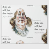 Papier Cadeau Ben Franklin & Citation Drôle Caricature (Plat)