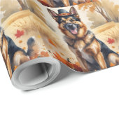 Papier Cadeau Berger Allemand À L'Automne Feuille L'Art Thanksgi (Coin rond)