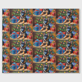 Papier Cadeau Berger allemand avec sapin de Noël et présents (Plat)