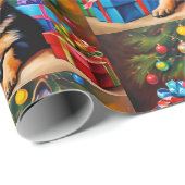 Papier Cadeau Berger allemand avec sapin de Noël et présents (Coin rond)