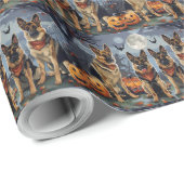 Papier Cadeau Berger allemand Halloween Éffrayant (Coin rond)