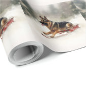 Papier Cadeau Berger allemand neige de Noël hiver (Coin rond)