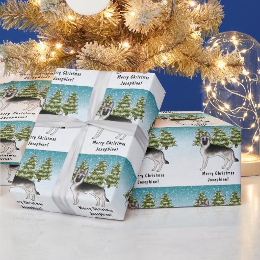Papier Cadeau Berger Allemand Silver Sable Forêt enneigée d'hive (Vacances)
