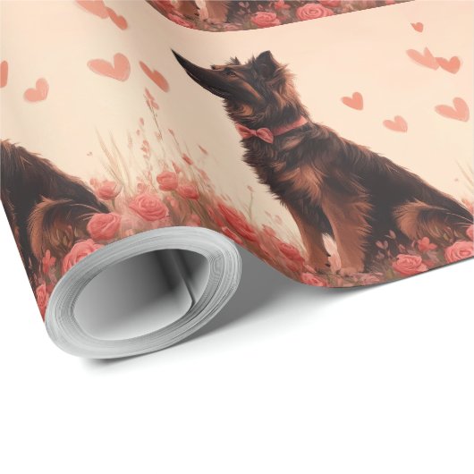 Papier Cadeau Berger anatolien avec Rose - Saint-Valentin (Coin rond)