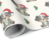 Papier Cadeau Berger australien Animaux d'hiver de Noël (Coin rond)