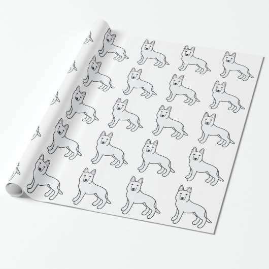 Papier Cadeau Berger blanc / Chien berger allemand blanc (Déroulé)