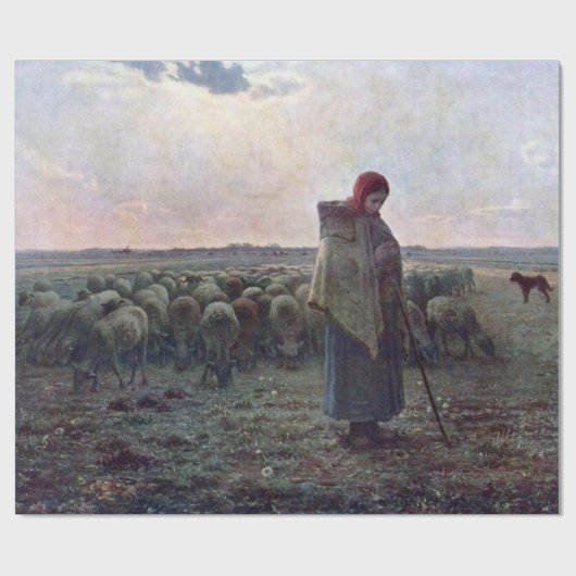 Papier Cadeau Bergère avec son troupeau, Jean-François Millet (Plat)