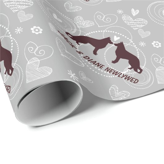 Papier Cadeau Bergers allemands épousant avec les coeurs et le (Coin rond)