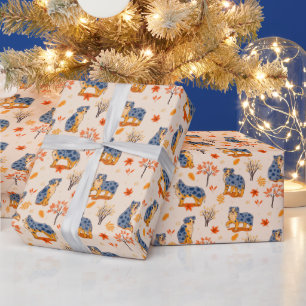 Papier Cadeau Bergers Australiens Motif Feuilles D'automne Buiss
