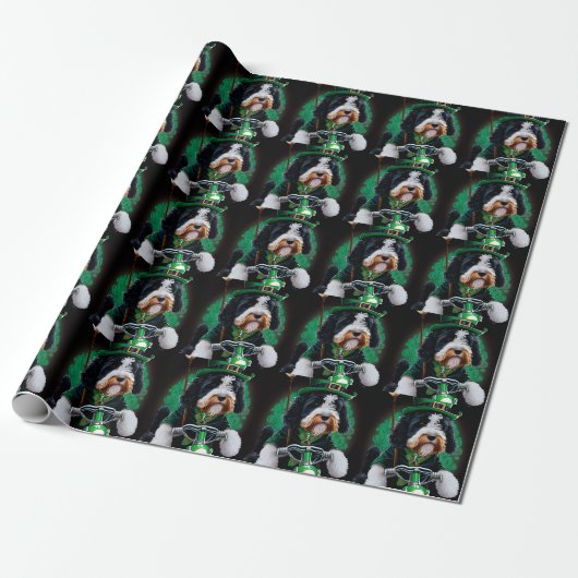 Papier Cadeau Bernedoodle Chien conduisant vélo St. Patrick's Da (Déroulé)